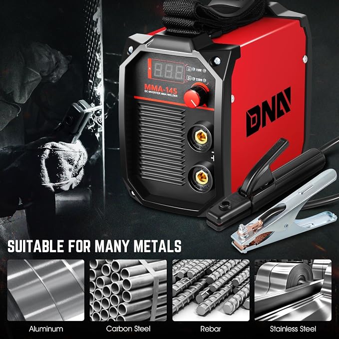 DNA Motoring 145A Stick Welding Machine, 110V/220V Portable Stick Welder, Mini Stick Welding Machine, IGBT Inverter Welder for Home DIY, Garage, w/LED Digital Display, TOOLS-00713-RD