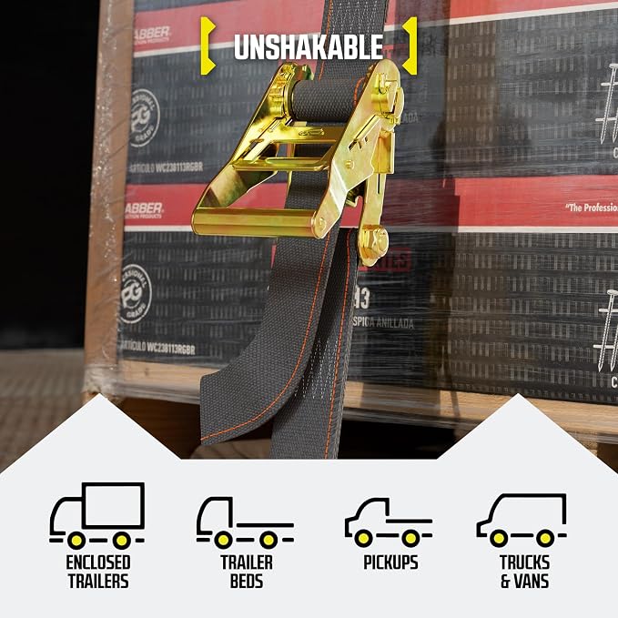 DC Cargo Mall E Track Ratchet Straps Cargo Tie-Downs, (Pack of 2) 2 x 16 Heavy Duty Grey Tie-Down Rachet Straps, Strong Ratchet Strap, E Track Spring Fittings, Tie Down Motorcycle