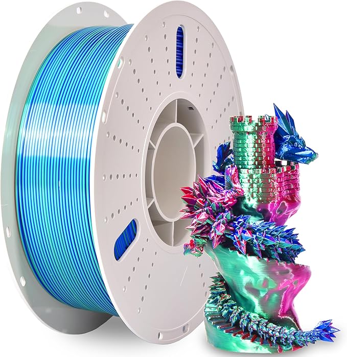 PINBALL Silk PLA 3D Printer Filament 1.75mm Shiny Silk Tricolor Filament 3D Printing PLA Filament Dimensional Accuracy +/- 0.02mm 1 KG Silk Red-Green-Blue