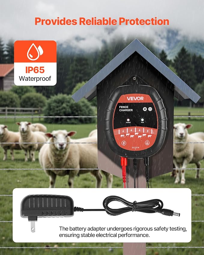 VEVOR Electric Fence Charger, 10kV 1J, AC DC Electric Fence Energizer with LED Indicator, 1.86 Miles Range, Powerful Plug-in Fences Charger, Prevents Wild Animals Intrusion for Livestock Poultry