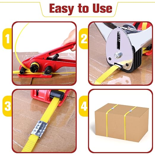 MYFAMIREA Heavy Duty Banding Strapping Kit with Tensioner Tool, 1/2"x 3500FT Polypropylene Plastic Packaging Strapping, 300 Metal Seals, Sealer Tool for Pallets, Logistics, Warehouse (Red)