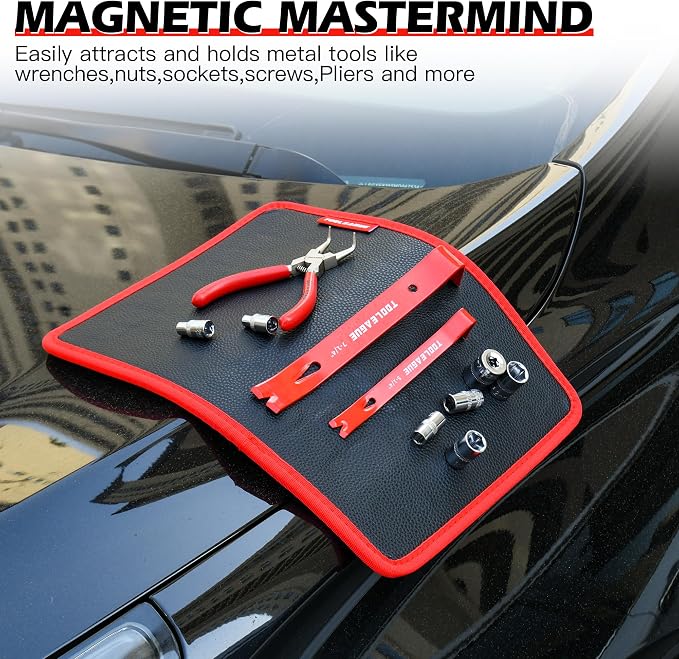 TOOLEAGUE 1Pc Magnetic Tool Mat with 25Lb Telescoping Magnetic Pickup Pen,Parts Tool Holder Pad for Organizing Mechanic Wrench Screw Bolts Nuts and Other Small Metal Parts