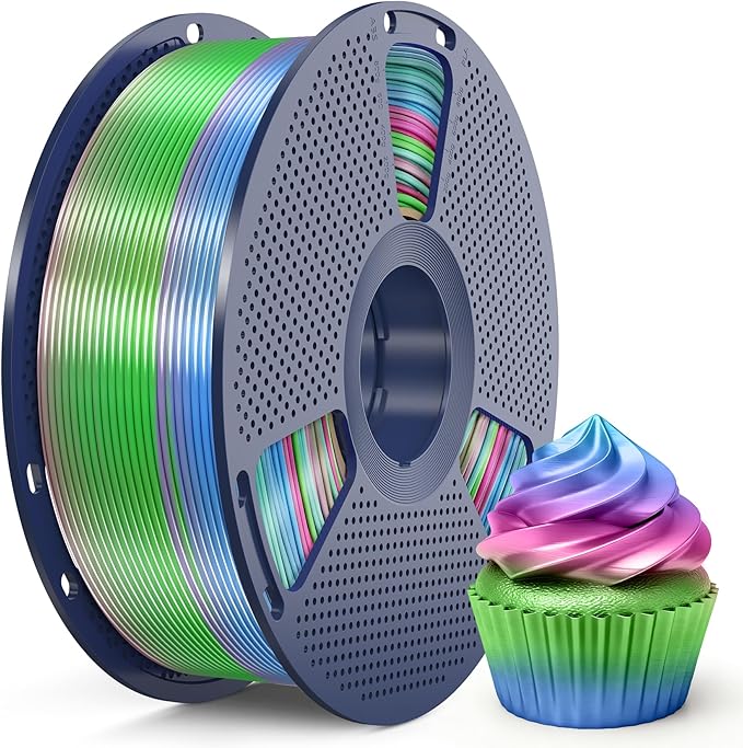 SUNLU Silk Rainbow PLA Filament 1.75mm, Multicolor Gradient 3D Filament, Neatly Wound Shiny Silk 3D Printer Filament, Dimensional Accuracy +/-0.02mm, 1KG Spool(2.2 lbs), Rainbow Silk 06