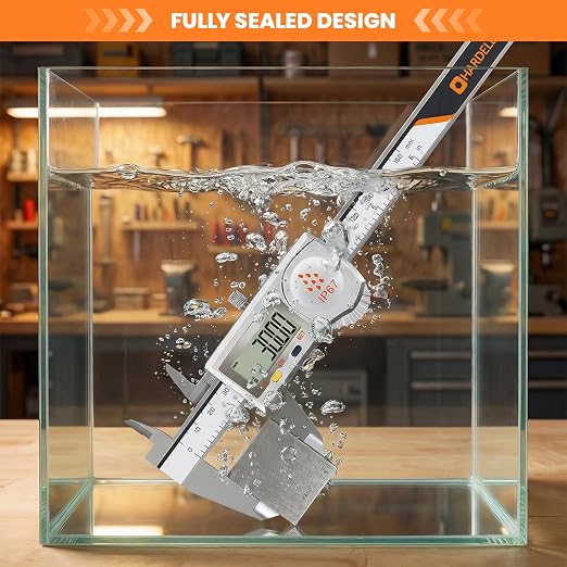 HARDELL Digital Caliper, IP67 Industry Calipers with Battery Display, ABS, Auto-Off, Inch/MM Conversion, Stainless Steel Caliper Measuring Tool for Water/Coolant/Dust Protection