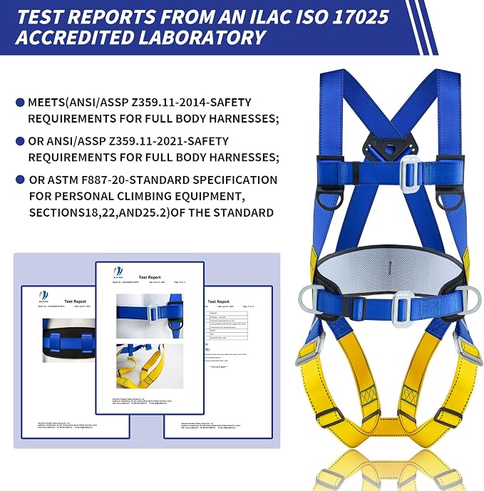 DIJJIG Universal Full Body Fall Protection Safety Harness with Dorsal D-Ring and Mating Buckle Legs，roofing harness construction harness ANSI/ASSP Compliant,internal Shock Absorbing landyard&Hook