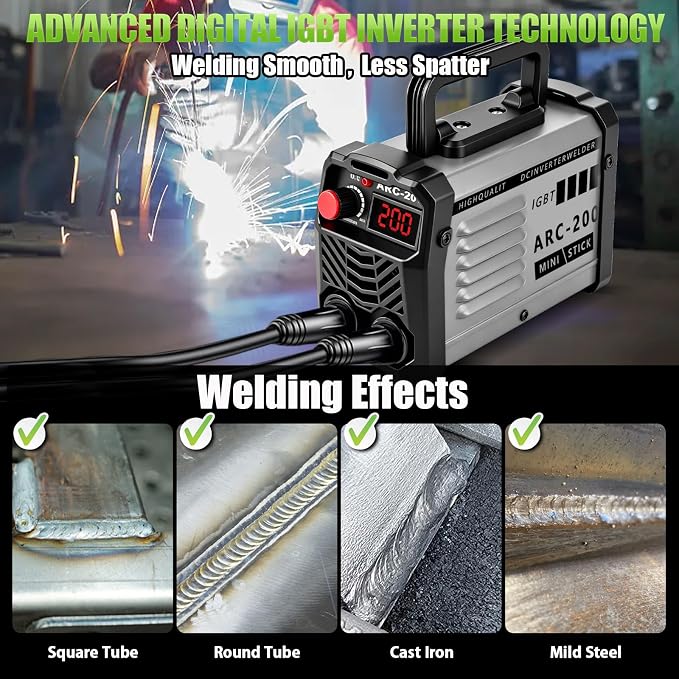 Hpoouo 200Amp 20PCS Rods Stick Welder, Super MINI Portable Welding Machine | IGBT Inverter Welder Machine 110V with Hot Start/Arc Force/Anti-Stick, ARC Welder for 1/16"-1/8" Rod , Beginner & Home DIY