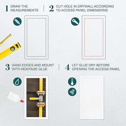 10" x 20" White Metal Access Panel - Wall Access Panel for Drywall - Hidden Wire Cover for Wall Covering Panels - Plumbing, Electricity, Heating Alarm, Bathroom, Dry Wall Hole Cover