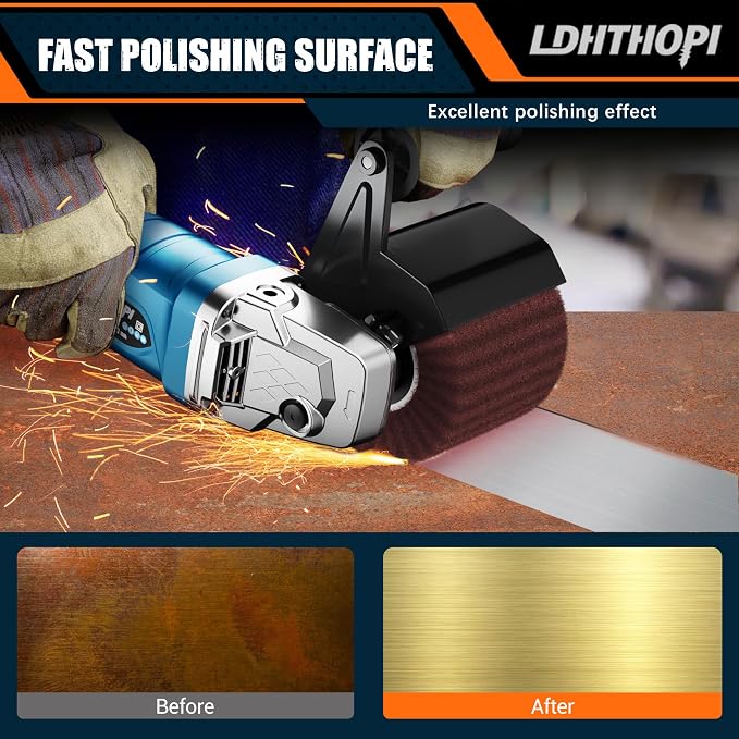 LDHTHOPI 1800W Burnishing Polishing Machine, 110V Handheld Electric Stainless Steel Polisher, 8 Variable Speed, 3100RPM for Metal with 3 Wheels, Stainless Steel, Wood