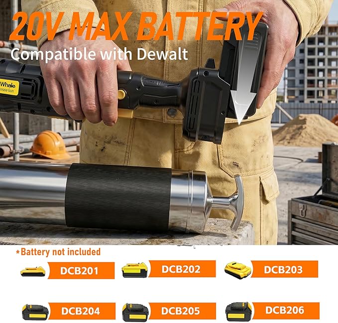 Funnywhale Cordless Grease Gun Compatible with DeWalt 20V MAX Battery(No Battery) | 12000PSI High-Pressure with 2-in-1 Rotating Handle, 16.4" Hose & 4 Couplers for Bulk & Cartridge Grease