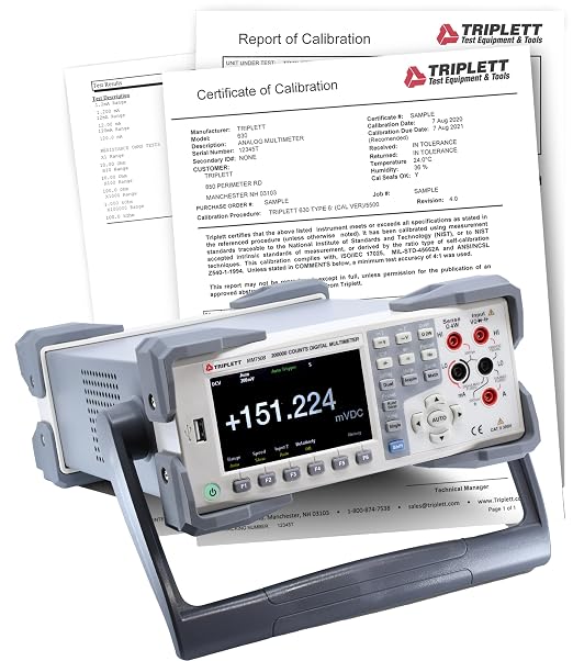 Triplett MM750B True RMS Benchtop Digital Multimeter with Large LCD and Certificate of Traceability to NIST - AC/DC Voltage/Current, µA Current, Resistance, Temperature, Capacitance, Frequency, dB/dBm