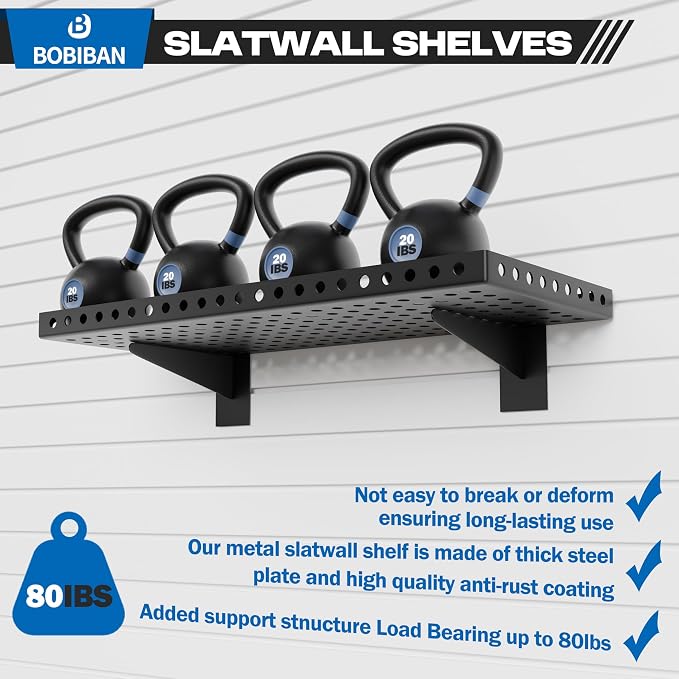 2 Pack Slatwall Shelves, Heavy Duty Metal Slat Wall Shelf for Retail, Garage, Home Storage, 80 lbs Load Capacity, Universal Slatwall Accessories(10 x 24 Inch-2, Black)