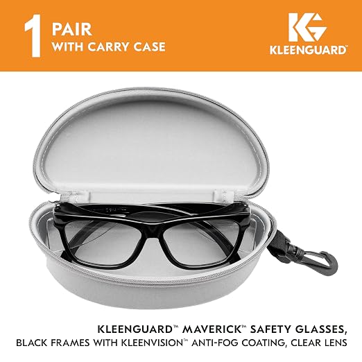 Kleenguard™ V30 Maverick™ Safety Glasses (56567), Clear Lenses with KleenVision™ Anti-Fog coating, Black Frame, Carrying Case, Eyewear for Men and Women