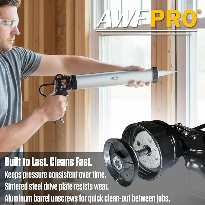 AWF PRO Sausage Caulking Gun, 20 oz Foil Pack and 10 oz Cartridge Convertible, 18:1 Thrust Ratio, Aluminum Barrel, Includes 3 Tips, Pack of 6