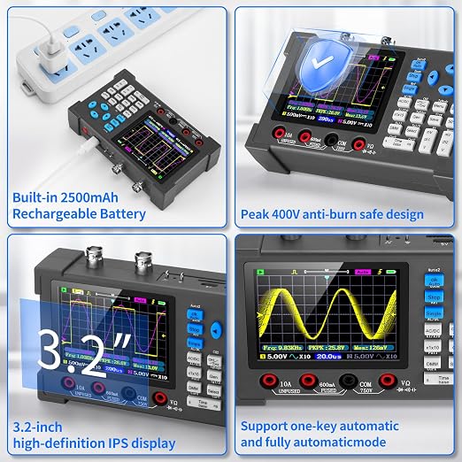LCD Handheld Digital Oscilloscope Kit - 2 Channel 3.2" TFT Multimeter Oscilloscope Signal Generator Mini Automotive Oscilloscope Bandwidth 120Mhz Digital Oscilloscopes Portable 250MSa/s Sampling Rate