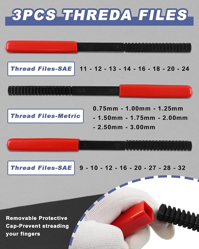 61PCS Master Thread Rethreading Kit,UNC UNF Metric Thread Chaser | Thread Restorer Tool with Thread Pitch Gauge, Designed to Repair or Reshape Damaged Threads on Bolts, Screws, or Nuts
