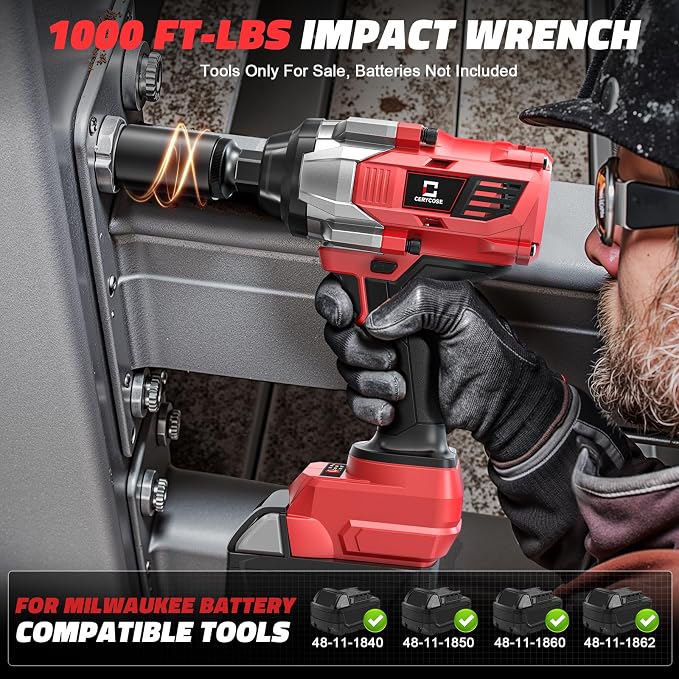 Cerycose Cordless Impact Wrench 1/2 inch for Milwaukee 18V Battery, 900Ft-lbs (1200N.m) Brushless High Torque Impact Gun (No Battery)