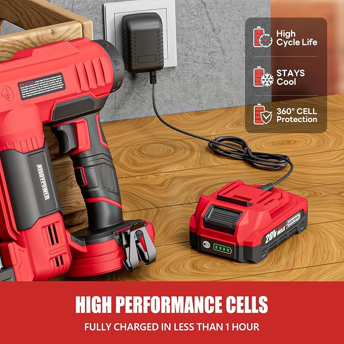 ALLOYPOWER 18 Gauge Nail Gun Battery Powered, 2 in 1 Cordless Brad Nailer/Electric Stapler with 2.0Ah Battery and Charger,1000pcs Nails and 500pcs Staples Included for Home Improvement & Woodworking