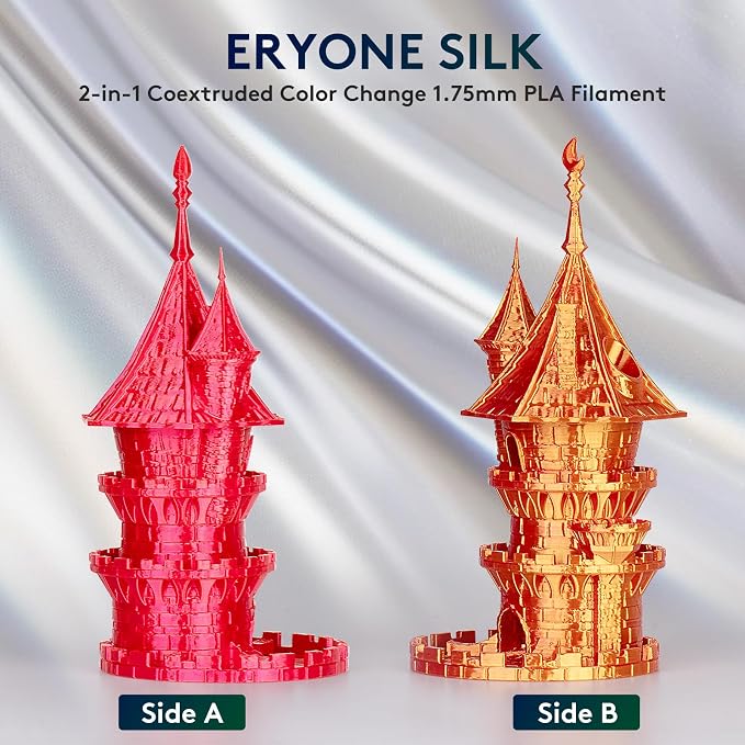 ERYONE Silk Dual Color PLA Filament 3D Printer 1.75mm +/- 0.03mm, Bicolor Filament Two Tone PLA 1KG(2.2lbs) Cardboard Spool, Red Gold