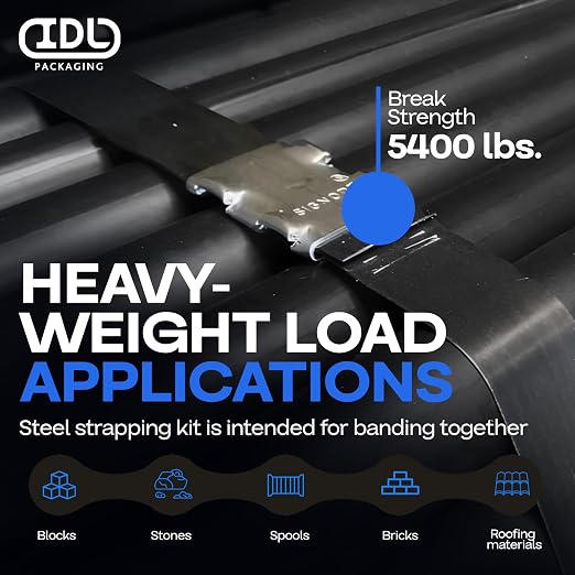 IDL Packaging PRO Strapping Tool Set for 3/4" to 1 1/4" Steel Strapping – Heavy-Duty Tensioner and Sealer for Metal Banding – Packaging Strapping Tool Kit to Secure Heavy Packages
