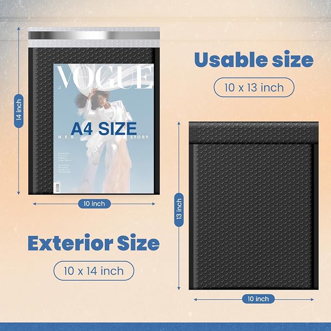 Fuxury Bubble Mailers 10x13 Inch Black 250 Pack Bulk Padded Envelopes Thick Mailing Envelopes Bubble Opaque Padded Mailers Shipping Bags for Mailing Book Makeup Small Business