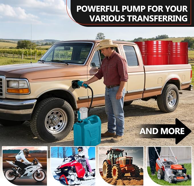 5GPM Cordless Fuel Transfer Pump,Auto-Stop & Hand Nozzle, Compatible with Makita 18V Batteries, 51'' hose,Vertical Operated Portable Pump for Oil,Diesel,Gasoline(Battery not included)