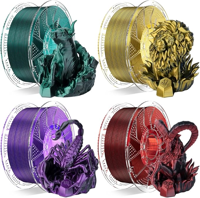Chitu Systems Conjure Silk PLA Dual Color Bundle, 1.75mm Christmas Silk Black Red+Gold +Purple+Dark Green 3D Filament, Using Reusable Spool Compatible with Bambu Lab Refill Filament, 4x1KG/8.8lb