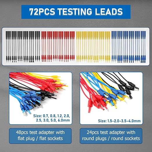 104PCS Automotive Circuit Test Leads Kit, Multimeter Terminal Test Leads Kit Multi Function Probe Test Kit with Heavy Duty Back Probes Test Lead Set Wire Connectors Set with Black Carrying Case