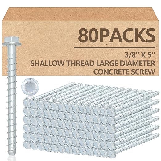 Tandefio 80 Pack 3/8" X 5" Galvanized Concrete Screws Large Diameter Anchors Concrete Screw Anchor Bolts Masonry Screw for Anchoring to Masonry Brick or Block
