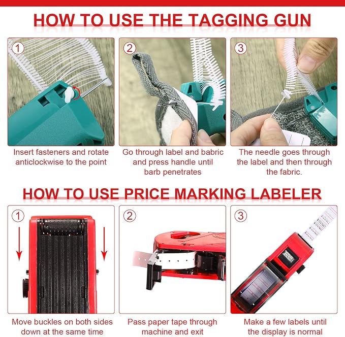 9122 Pieces Price Tags for Clothing Clothes Garment Tag Attacher Garment Tagging Applicator Price Marking Labeler Plastic Fasteners Barbs Roll Ink Refill Rollers Clothing Paper Tags Needles Sticker