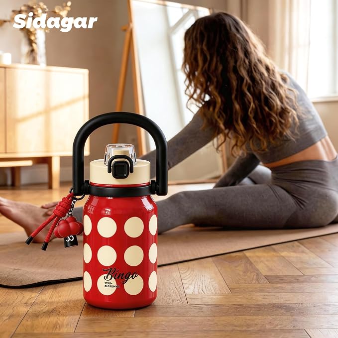 32 oz Insulated Water Bottle for Women with Straw & Handle, 316L Medical Grade Stainless Steel Tumbler, BPA & Lead-Free Rose Red Cup, Leakproof Flask for Yoga, Commute & Aesthetic Gift