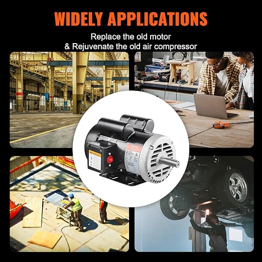 VEVOR 5HP Air Compressor Electric Motor, 230V 25 Amps, 56HZ Frame 3450RPM, 7/8" Keyed Shaft, 2.25" Shaft Length, Single Phase, CCW/CW (Factory Setting is CCW)