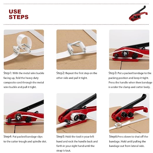 Heavy Duty Packaging Banding Strapping Kit - Upgraded Strapping Tensioner Tool Set with 3/4" x 330' Polypropylene Composite Banding Coil,100 Metal Buckles，2500 lbs Break Strength