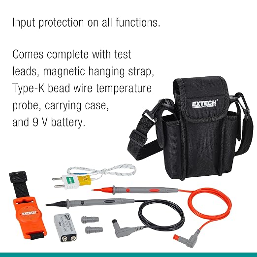 Extech EX505A Heavy Duty True RMS Multimeter (6000 Count) | AC/DC to 1000V, current, resistance, capacitance, frequency, Type K, IP67, 2m drop, magnetic strap