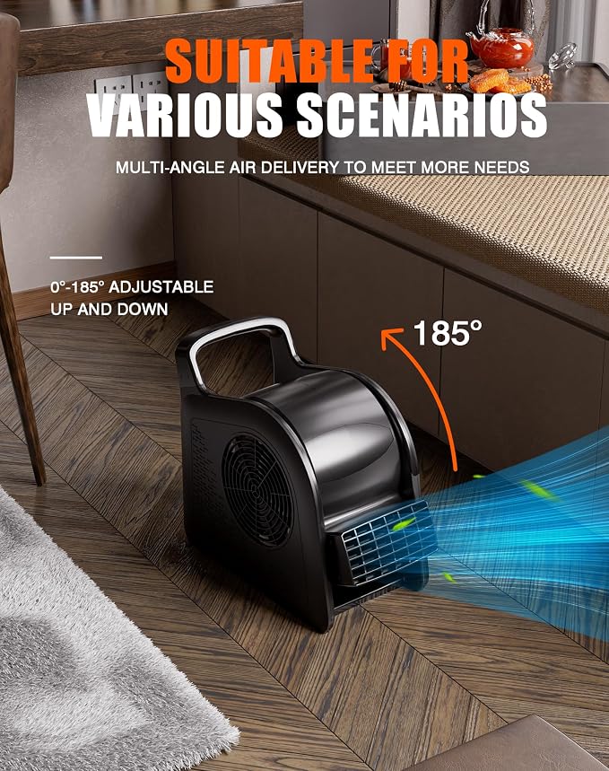 Blower Fan for Drying Cooling and Ventilating, Air Mover for Home Garage Workshop and Job Site Use, Air Mover Blower Fan with 185° Rotation, 3 Speeds, 2 AC Outlets, Black