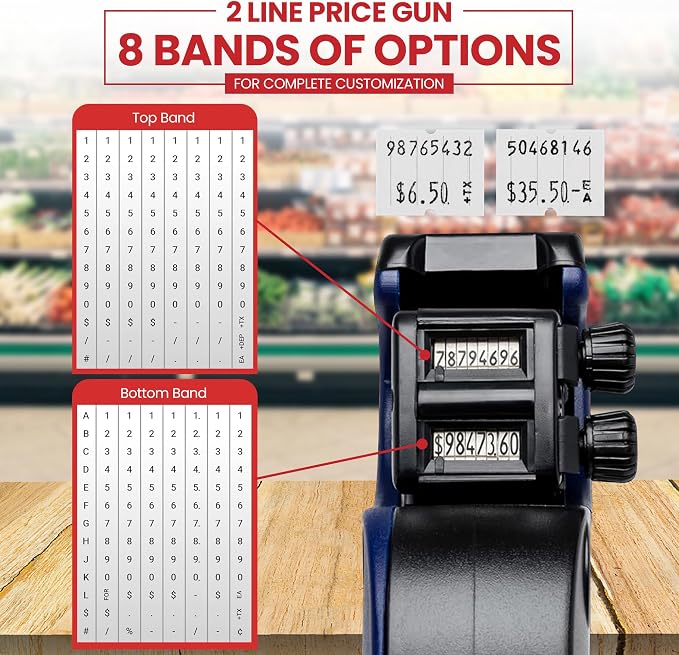Perco Pro 2 Line Price Gun Labeler Kit - Includes 2 Line Pricing Gun, 10,500 Plain White Labels, and Preloaded Inker