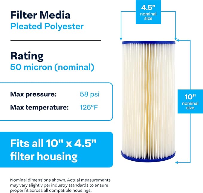 SpiroPure 10x4.5 50 Micron Water Filter SPC-45-1050 R50-BB R50-BBSA, 8 Pack