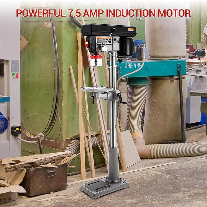 13 in Floor Drill Press, 7.5 Amp 120V, 288-3084 RPM Variable Speed Cast Iron Bench Drill Press, 0-45° Tilting Worktable, Tabletop Drilling Machine for Wood Metal