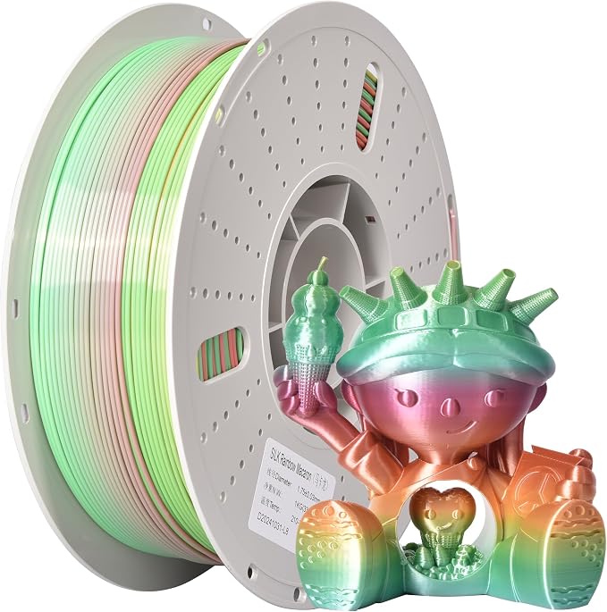PINBALL Silk Rainbow PLA 3D Printer Filament 1.75mm Shiny Multi-Color Changing Filament 3D Printing PLA Filament Dimensional Accuracy +/- 0.02mm 1 KG Silk Rainbow Macaroon