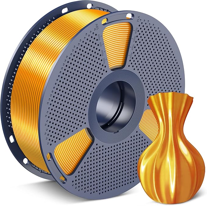 SUNLU Silk PLA Filament 1.75mm, Neatly Wound Shiny PLA 3D Printer Filament, Dimensional Accuracy +/- 0.02mm, Fit Most 3D Printers,Good Vacuum Packaging, 1kg Spool(2.2lbs), Silky Brass