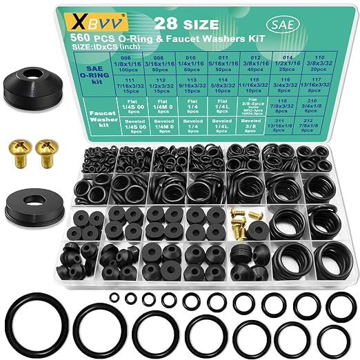 XBVV 560 Pcs Faucet Rubber Washers and SAE O Ring and 595 Pcs Air Conditioning O-Ring Kit for Automotive A/C, Compressor and Professional Faucet Plumbing Seal Orings Repair