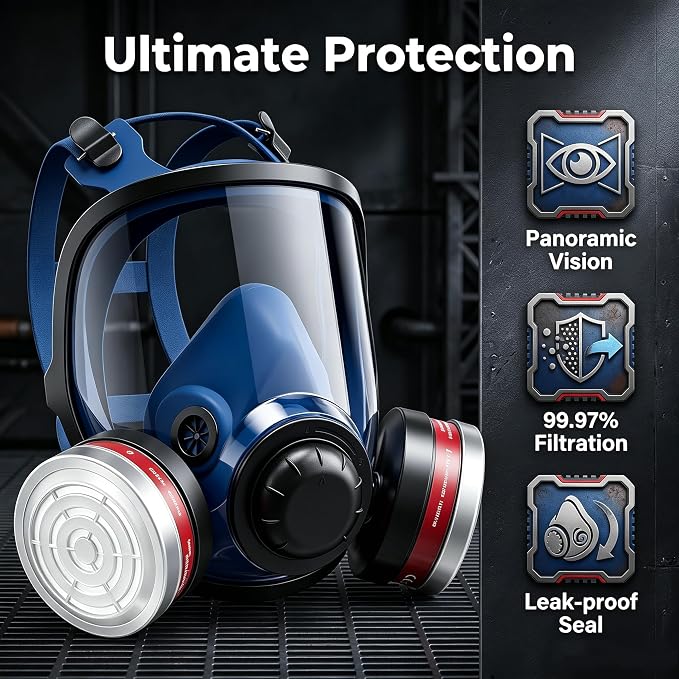 Reusable Full Face Respirator Mask, Full Face Gas Mask Set for Dust, Painting, Sanding, Polishing, Spraying, Cutting