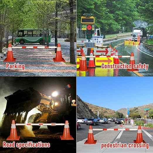 12 Pcs Retractable Traffic Cone Bar from 4ft to 7.2ft, Expandable Safety Cone Bars, Lightweight Barricade for Parking Lots, Road Construction (Cone Not Included, Red and White)