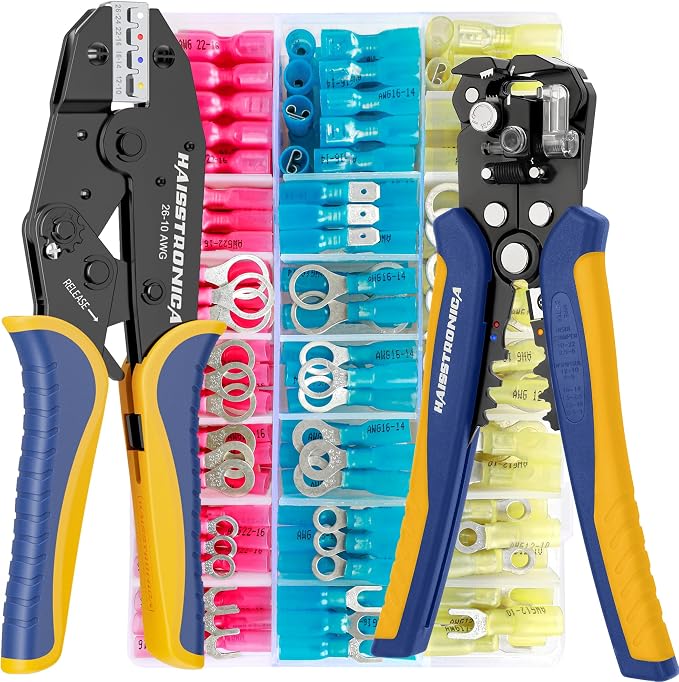 haisstronica Crimping Tool for Heat Shrink Connectors Set with 280PCS AWG 22-10 Marine Grade Heat Shrink Wire Connectors and Wire Stripper