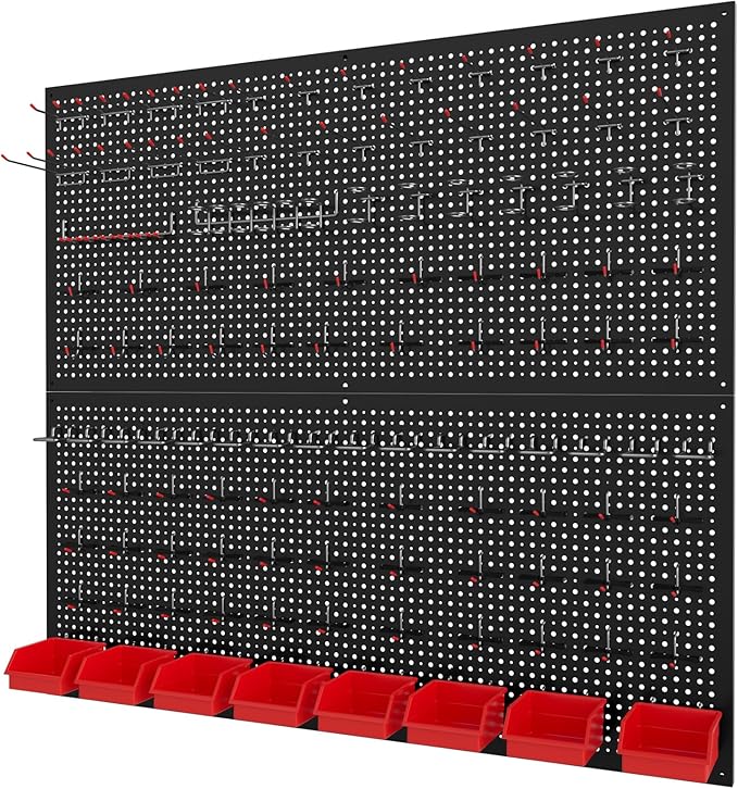 Peg Board kit with Accessories, Heavy Duty Steel Pegboard Kit with 180 PCS Varied Pegboard Accessories, Ideal for Tool Storage and Garage Organization, 16-Inch X 36-Inch, 2 Pack (Red Box)