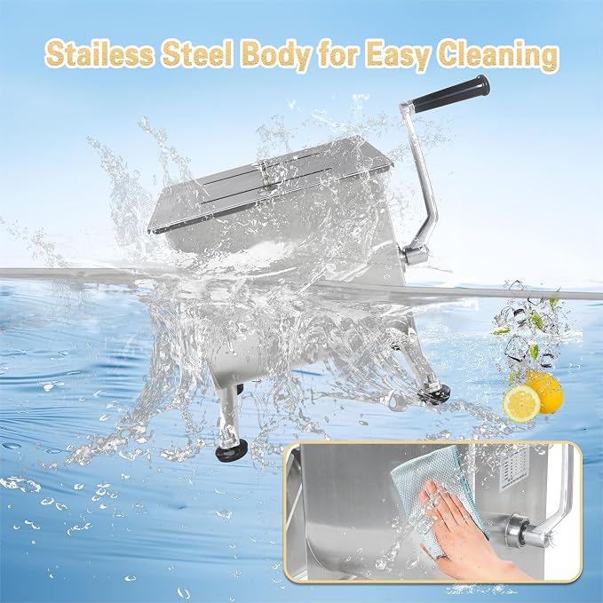 CLIVIA Meat Mixer, 15 Pound Meat Mixer for Sausage, 15lbs 7.5L Capacity Tank No Gear Box Sausage Mixer, Stainless Steel Food Processing Equipment, Hand Mixer with Lid for Meat, Sausage, Vegetable