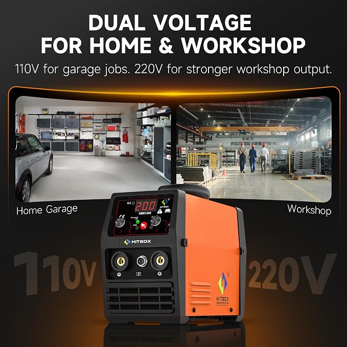 HITBOX 140A MIG Welder Gasless, 110V/220V Dual Voltage Flux Core Welder Flux MIG/Lift TIG/Stick 3 In 1 Synergy MIG Welding Machine With Torch Clamp and 0.8mm Flux Wire