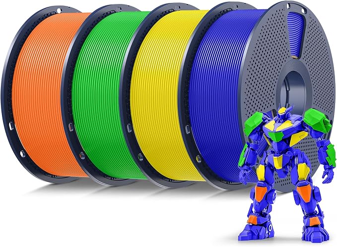 SUNLU 4kg PLA 3D Printer Filament Bundle Multicolor, Neatly Wound PLA Filament 1.75mm ±0.02mm, Individually Vacuum Packed, 4kg in Total,1kg per Spool, 4 Pack,Sunny Orange+Yellow+Green+Klein Blue
