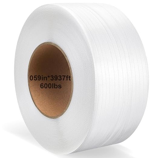 Heavy Duty 1/2" Polypropylene Strapping Roll, 600 lb 3937 ft PP Packing Banding Strap, Industrial Tensile Strength, Machine Strapping for Cartons, Pipes, Shipping, Warehouse, Industrial Packaging