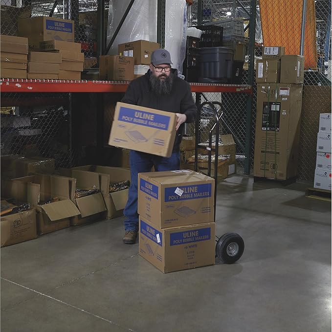 Ironton Steel Pneumatic Hand Truck Dolly, 600-Lb Capacity, Heavy-Duty Frame with 10-Inch Tires, P-Style Handle & 14" x 8.5" Toe Plate, Commercial Utility Cart for Moving & Garage Storage