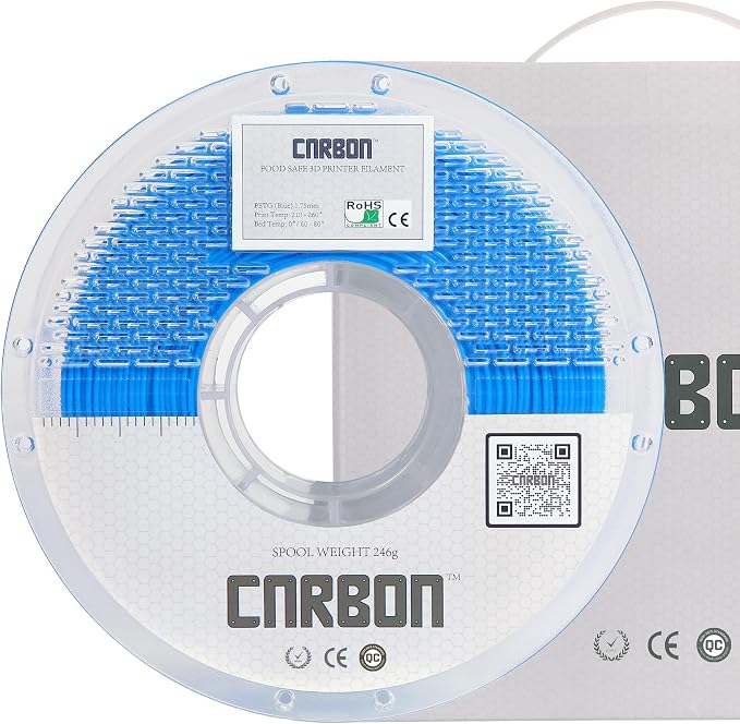 Certified Food Grade & ISO 10993 Biocompatible Skin Safe PETG 3D Printer Filament - CARBON by Comfy Materials - Lab Tested FDA Compliant Food Safe, 1.75mm, 1kg, Accuracy: +/- 0.02 (Blue)